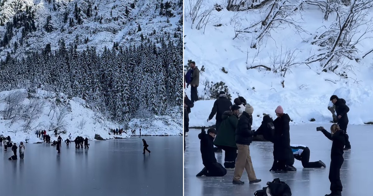 Urządzili sobie lodowisko na Morskim Oku. Nie było dla nich litości: bezmózgowy hazard [WIDEO]