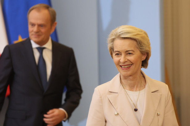 Warszawa, 23.02.2024. Premier RP Donald Tusk i szefowa Komisji Europejskiej Ursula von der Leyen