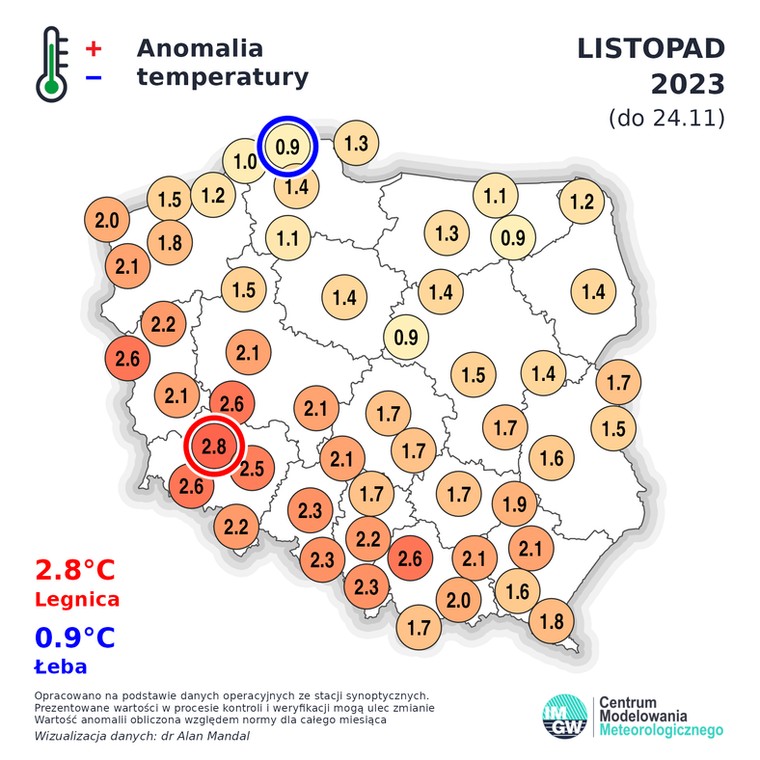 Z każdym dniem spada dodatnia anomalia temperatury tegorocznego listopada