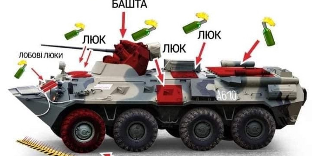 Ukraiński Sztab Obrony opublikował szczegółową instrukcję, jak zniszczyć rosyjskie pojazdy koktajlem Mołotowa.