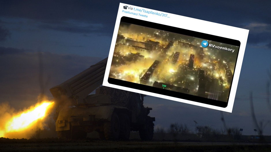 Ukraińska wyrzutnia rakiet koło Bachmutu oraz rosyjska broń zapalająca spadająca na miasto