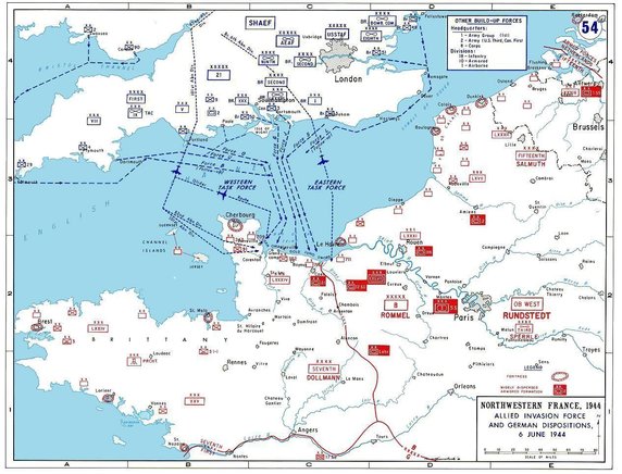 Plan inwazji alianckiej w ramach operacji Overlord (domena publiczna).