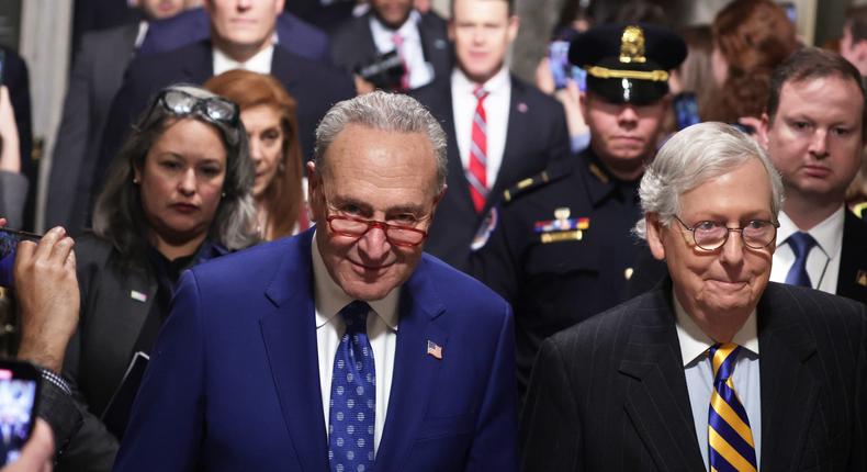 U.S. Senate Majority Leader Sen. Chuck Schumer (D-NY) (L) and Senate Minority Leader Sen. Mitch McConnell (R-KY) (R).Alex Wong/Getty Images