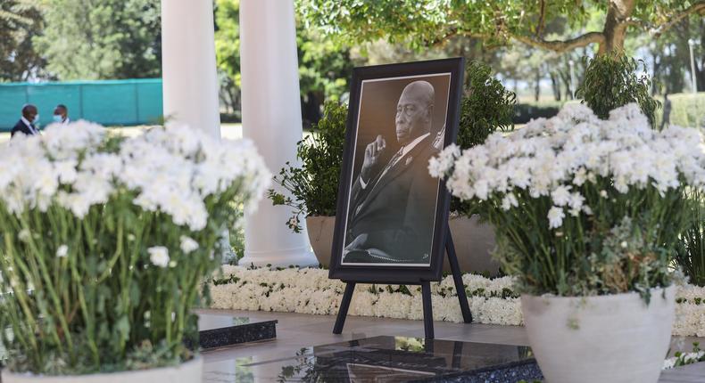 Portrait of the late Mzee Daniel Moi beside his grave, one year after he passed on