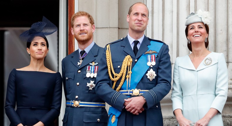 Meghan, Harry, William, and Kate watch a flypast to mark the 100th anniversary of the Royal Air Force in July 2018.Max Mumby/Indigo/Getty Images