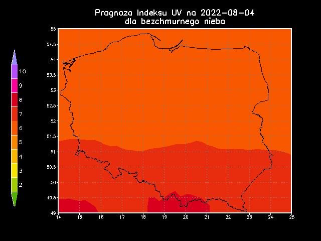 Prognoza indeksu UV na czwartek