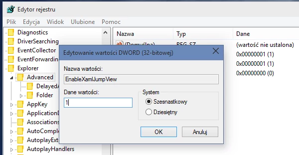 Musimy utworzyć wartość EnableXamlJumpView