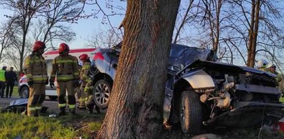 Dramat na mazurskiej drodze. Citroen roztrzaskał się na drzewie. Przerażające zdjęcia