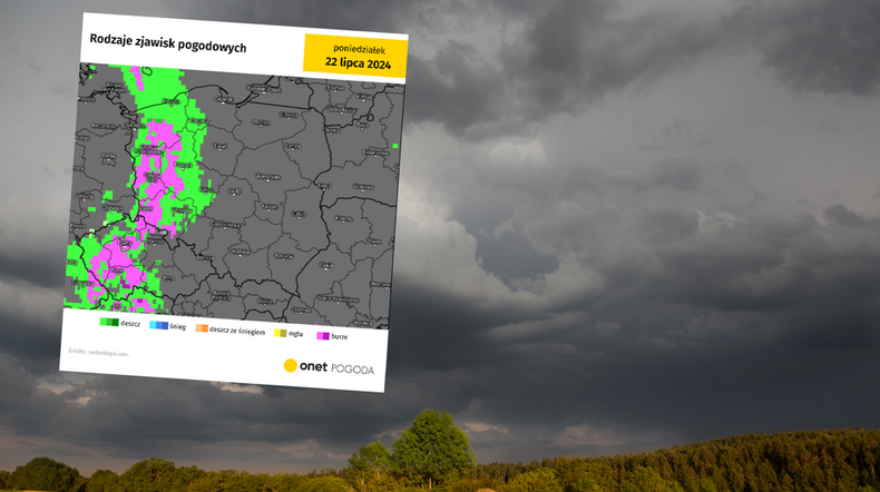 Po kilku dniach spokoju do Polski znów nadciągają gwałtowne burze (screen: meteologix.com)