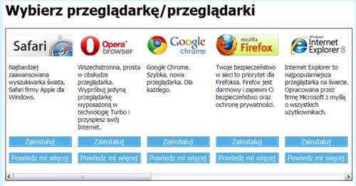 Tak wygląda ekran wyboru przeglądarki, który można zobaczyć po ściągnięciu aktualizacji Windows