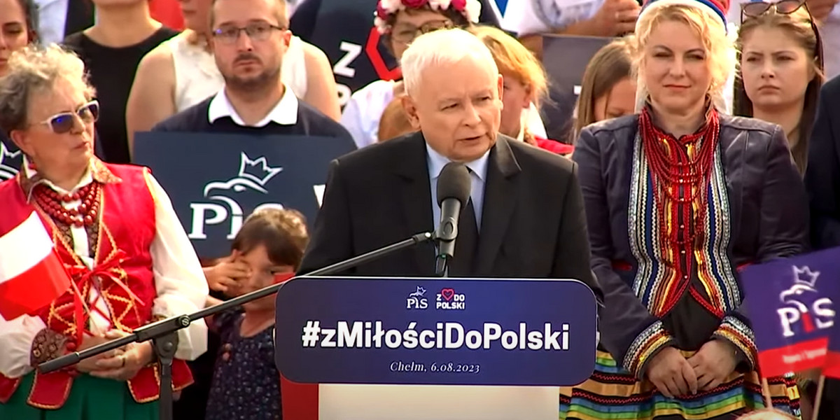 Jarosław Kaczyński podczas spotkania z wyborcami w Chełmie.