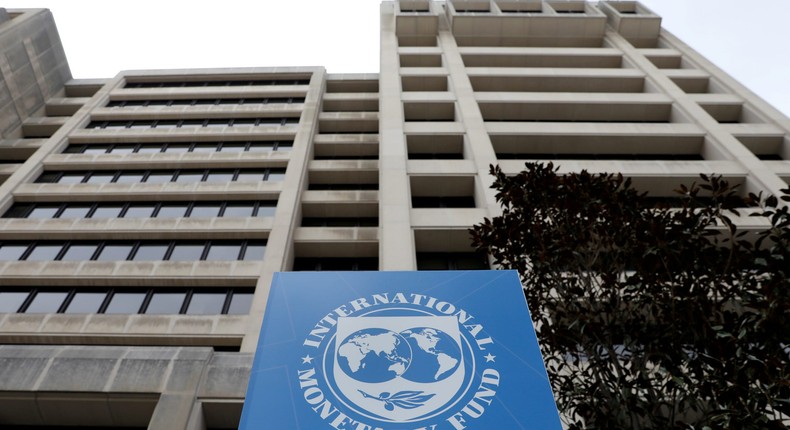 FILE PHOTO: The International Monetary Fund (IMF) headquarters building is seen ahead of the IMF/World Bank spring meetings in Washington, U.S., April 8, 2019. REUTERS/Yuri Gripas/File Photo