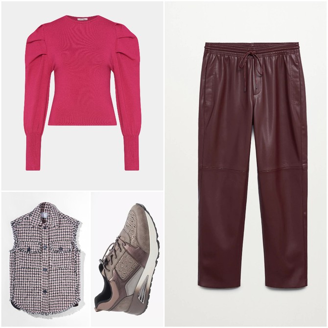 Kožna trenerka „Mango“,  bluza „Orsay“,  prsluk „Bershka“, patike „Deichmann“