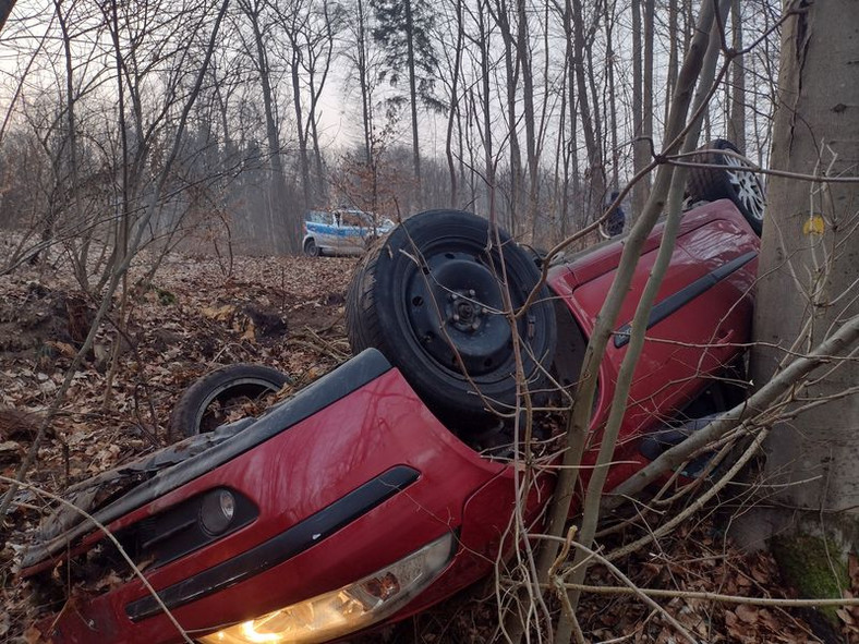 Ucieczka przed policją. Dachowanie w lesie