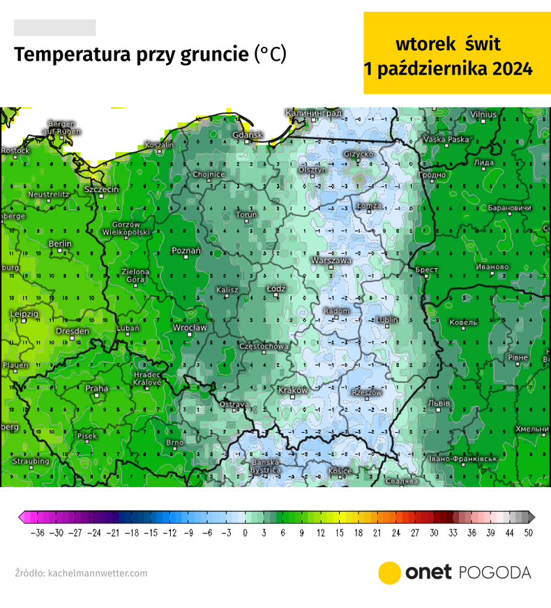 We wtorkowy poranek możliwe są spadki temperatury do ok. -5 st. C