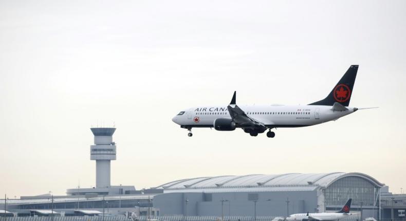 An Air Canada Boeing 737 MAX 8 jet approaches Toronto Pearson International Airport on March 13, 2019, before a worldwide grounding took effect