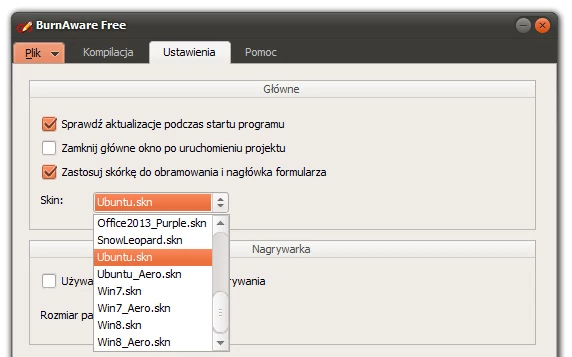 Wygląd programu możemy zmieniać za pomocą skórek