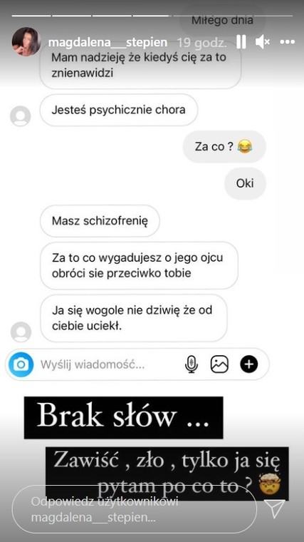 Magdalena Stępień pokazała wiadomości od hejtera