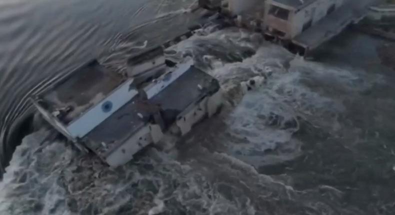 An explosion at the Kakhovka dam has sent a wall of water downstream.Reuters