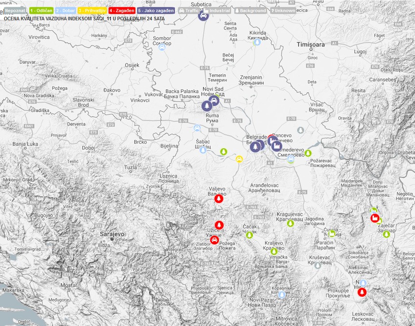 Zagađenost vazduha u Srbiji, sreda 23. oktobar
