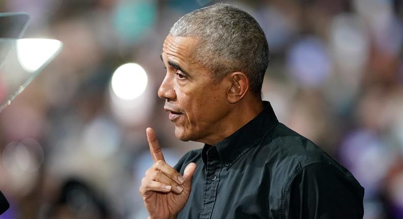 Former President Barack Obama speaks during a rally for Democratic Sen. Raphael Warnock before the 2022 Georgia runoff.Brynn Anderson/AP