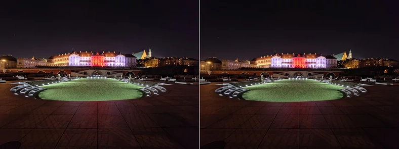 Zdjęcie nocne 1 - po lewej aparat OnePlus 9, po prawej OnePlus 9 Pro (kliknij, aby powiększyć)