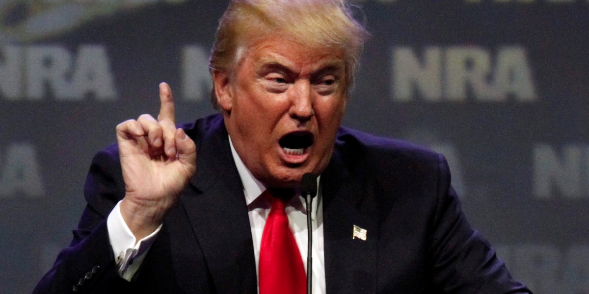 Donald Trump addressing members of the National Rifle Association during their NRA-ILA Leadership Forum at their annual meeting in Louisville, Kentucky, on Friday.