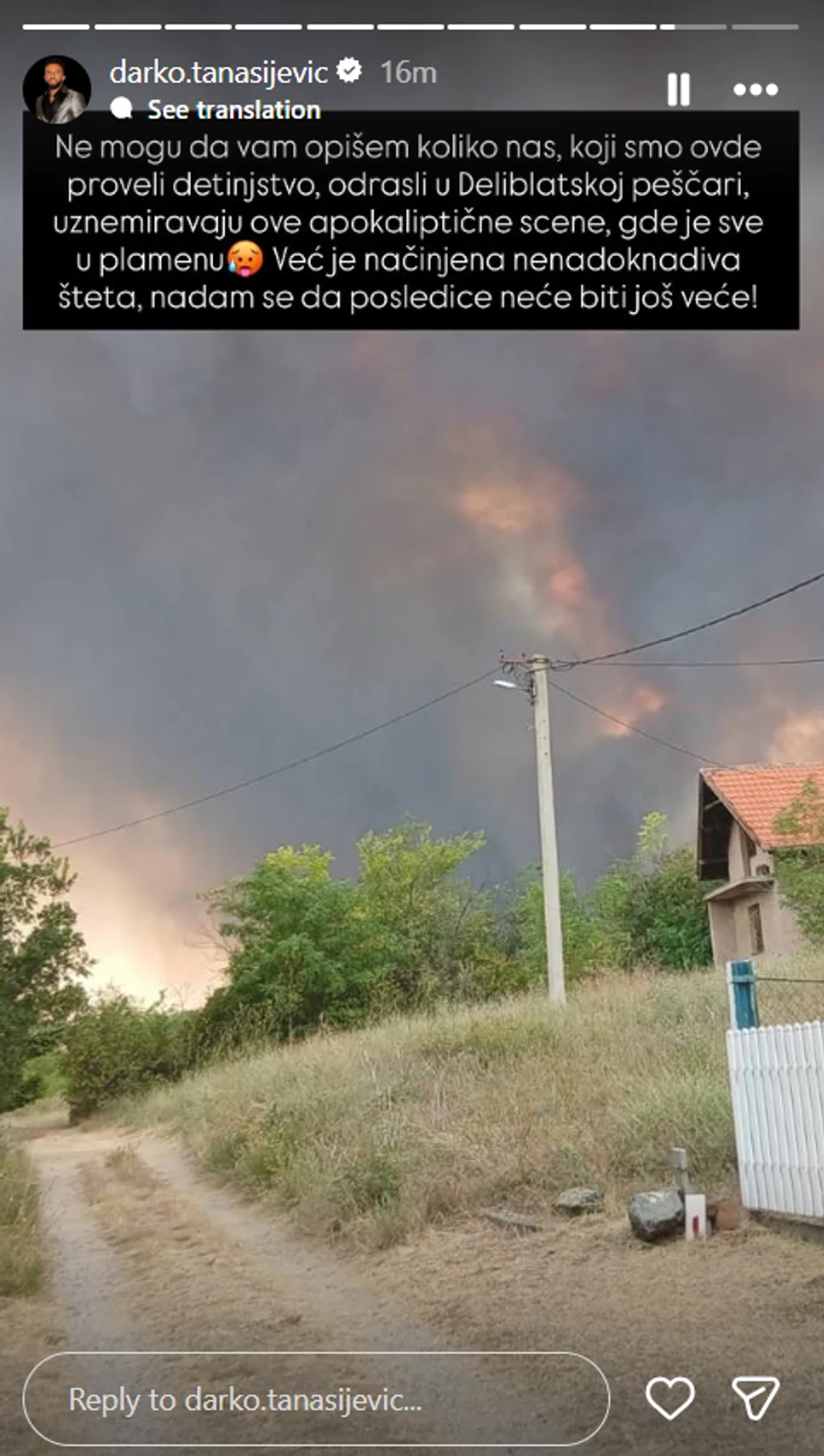 Požar u Deliblatskoj peščari ide ka kući voditelja Pinka: "Vatra se približava"