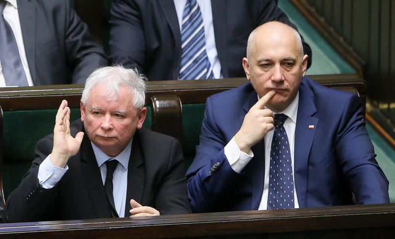 Prezes PiS Jarosław Kaczyński i wicemarszałek Sejmu, poseł PiS Joachim Brudziński , PAP/Paweł Supernak