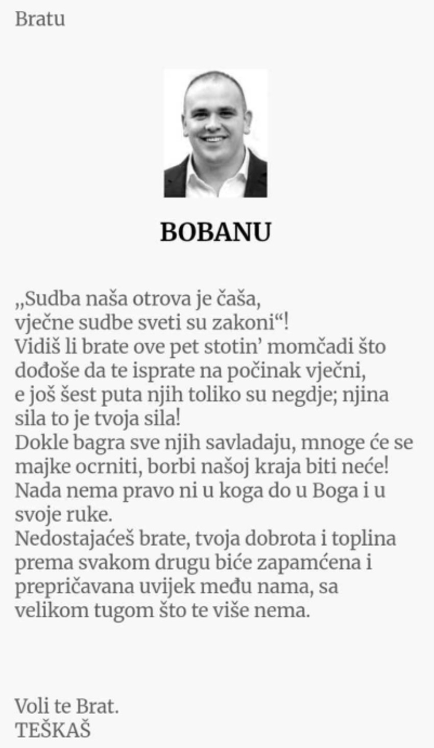 Čitulje Bobanu Sjekloću