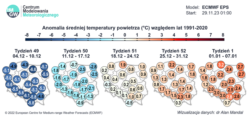 Niskie temperatury skończą się pod koniec pierwszej dekady grudnia