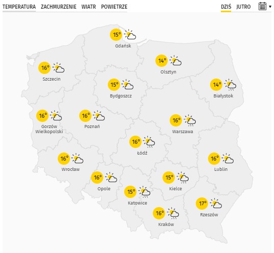 Prognozowana temperatura powietrza na piątek 14 października