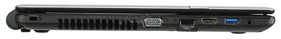 Lewa strona: zamek Kensington, D-sub, RJ-45, HDMI, USB 3.0, audio