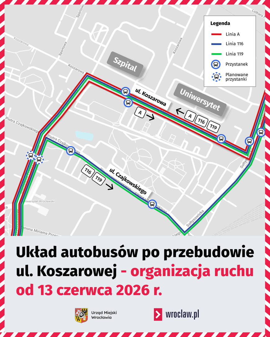 Tak pojadą autobusy w okolicy ulicy Koszarowej od 13 czerwca