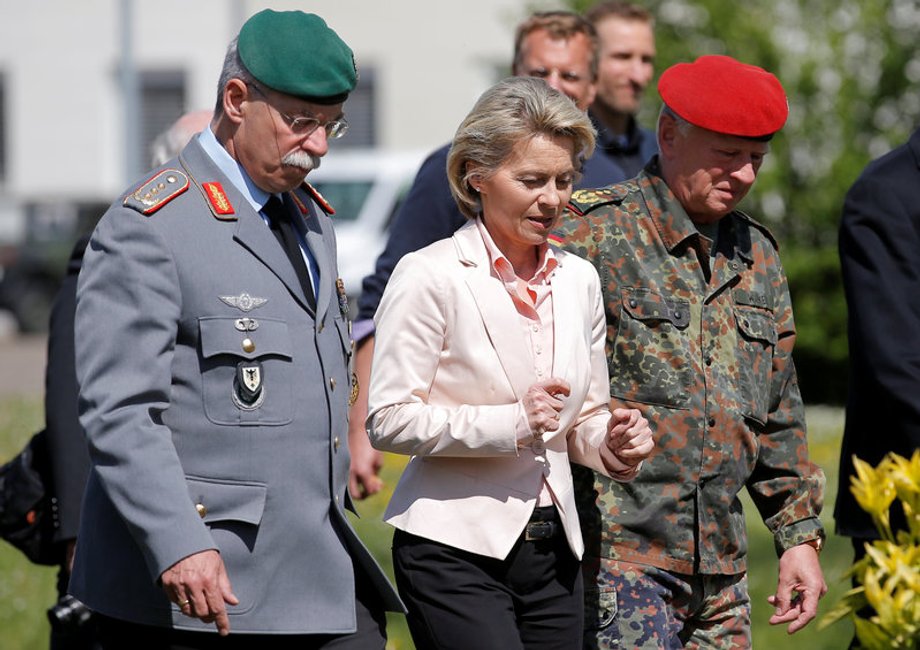 German Defense Minister Ursula von der Leyen at the "Quartier Leclerc," a facility for French and German military units near Strasbourg, France, May 3, 2017.