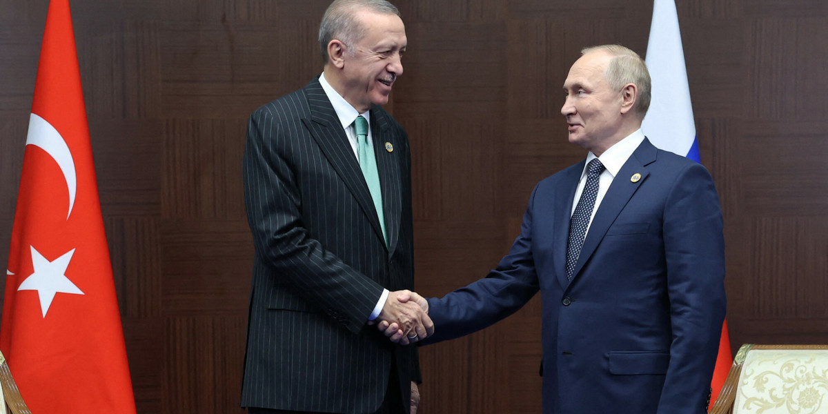 Prezydent Turcji Recep Tayyip Erdogan i prezydent Rosji Władimir Putin, październik 2022 r. 