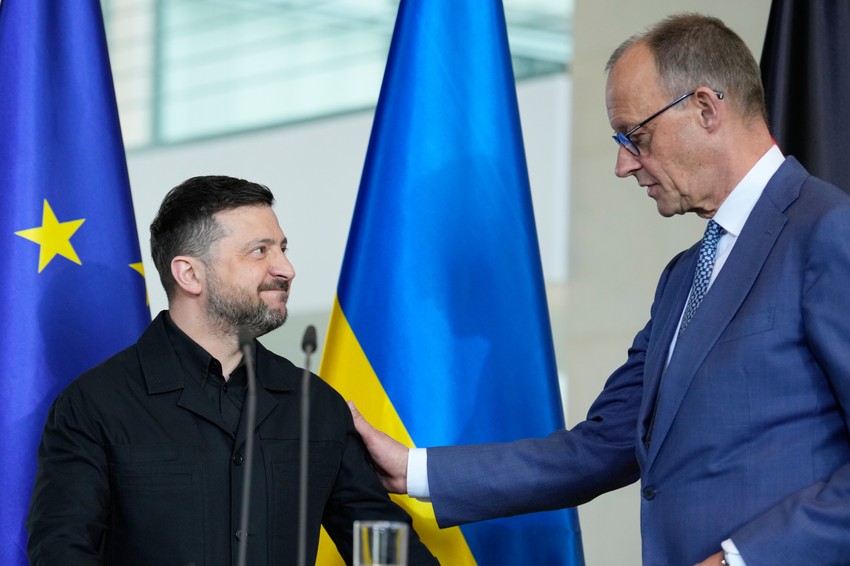Volodimir Zelenski i Fridrih Merc na konferenciji u Berlinu 14. aprila