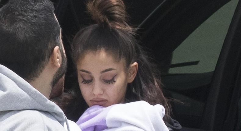 Ariana Grande tearful touchdown 