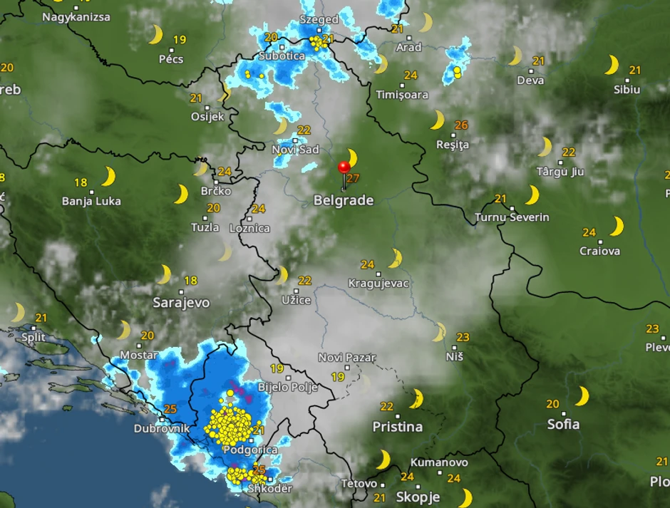 Kretanje nevremena u ponoć
