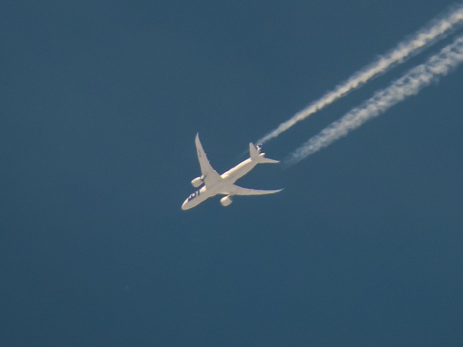 Charakterystyczny kształt skrzydeł B787 Dreamliner podczas lotu. Zastosowano w nich tzw. raked wingtip