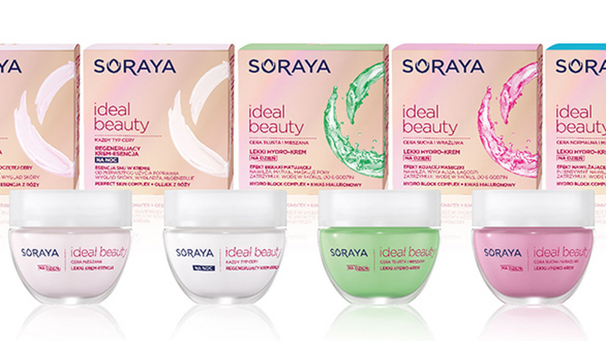 Soraya prezentuje innowacyjne hydro-kremy Ideal Beauty. Tylko jeden gest sprawi, że poczujesz się piękniejsza. Już pierwsze zastosowanie preparatu Soraya IDEAL BEAUTY zapewni atrakcyjny wygląd twojej skóry. Precyzyjnie opracowana formuła gwarantuje odpowiednią pielęgnację i sprawi, że będziesz szczęśliwa patrząc na swoją twarz w lustrze.