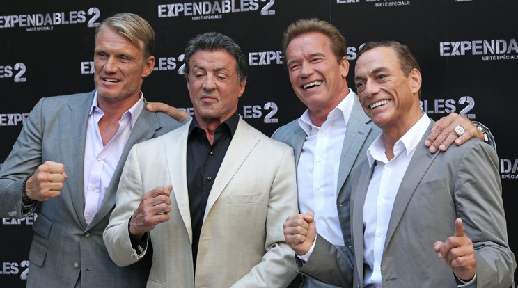Dolph Lungren (balról), Sylvester Stallone, Arnold Schwarzenegger és Jean Claude van Damme 70 körül is jó formában van / Fotó: Northfoto