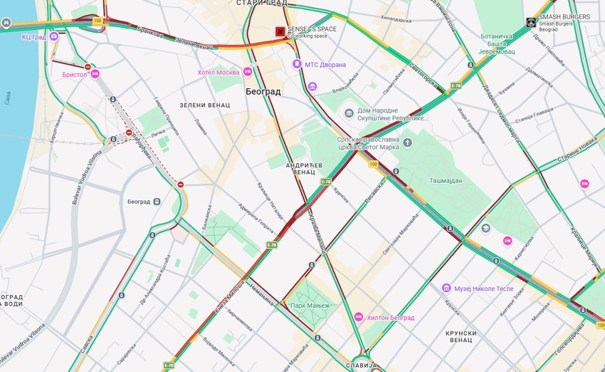 Gužve u centru Beograda, sve se crveni