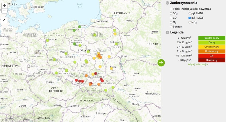 Stężenie pyłu PM2,5 - 2017-03-15 od godziny 04:00 do 05:00