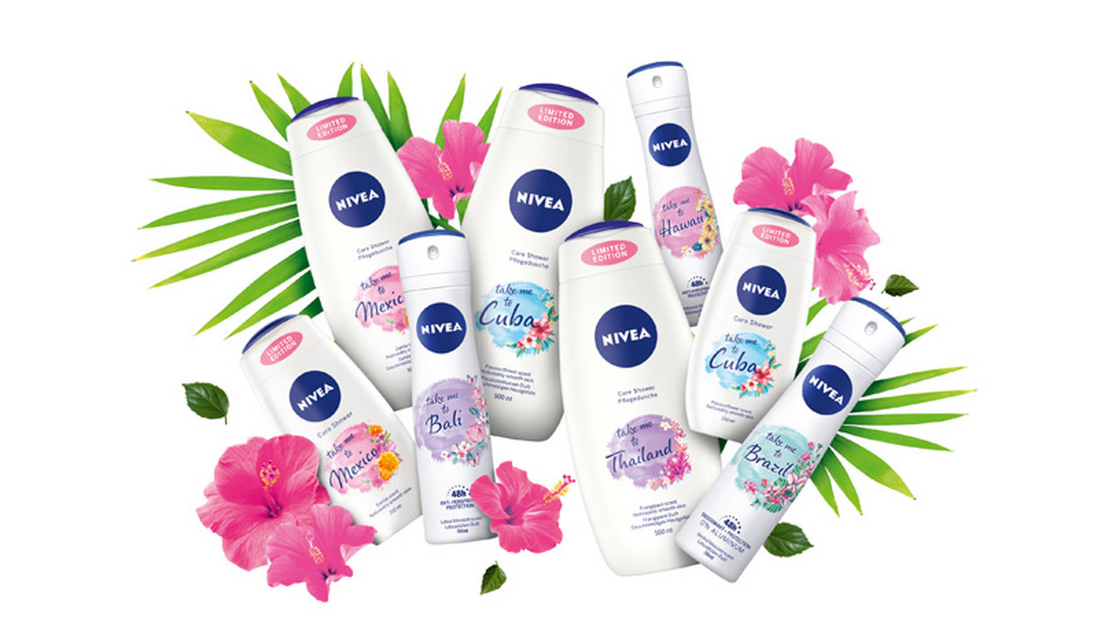 Take me to… czyli letnie limitowane nowości od NIVEA w klimacie wakacji w najpiękniejszych miejscach świata! Lato − czas relaksu, doskonałej zabawy i tworzenia wspomnień, do których z przyjemnością wracamy. A nic nie pomaga tak skutecznie zapisać tych cudownych chwil jak świeże i cudowne zapachy, które choć na chwilę mogą przenieść nas w ulubione miejsca. Właśnie takie są letnie limitowane nowości od NIVEA: trzy nowe antyperspiranty oraz kwiatowe żele pod prysznic, które przywodzą na myśl egzotyczne wakacje. 