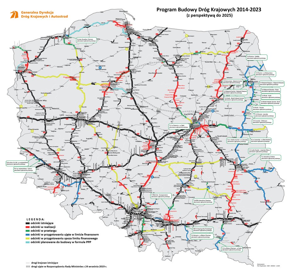 Mapa przetargów, które zostaną ogłoszone w 2020 roku przez GDDKiA