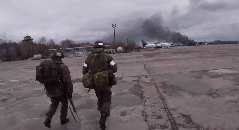 Russian paratroopers at the Hostomel Airport on March 12, 2022.Russian Ministry of Defense/Mil.ru