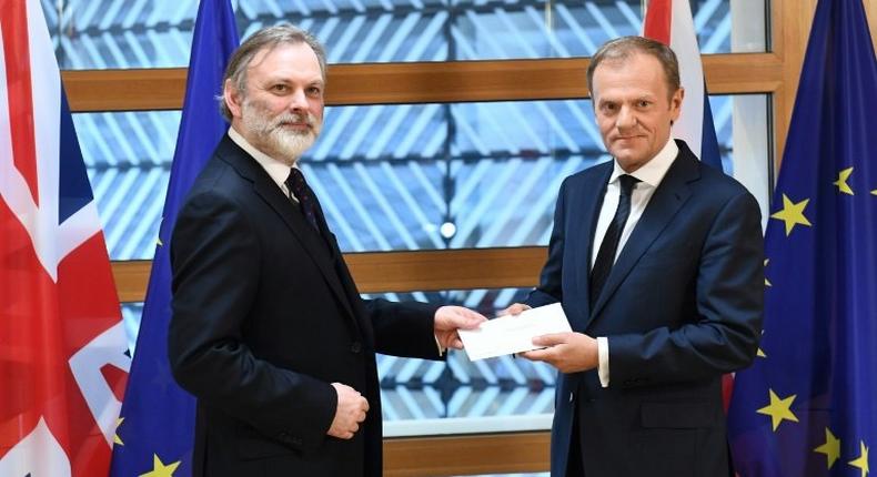 Britain's ambassador to the EU Tim Barrow handed the letter formally triggering Brexit to EU President Donald Tusk in Brussels