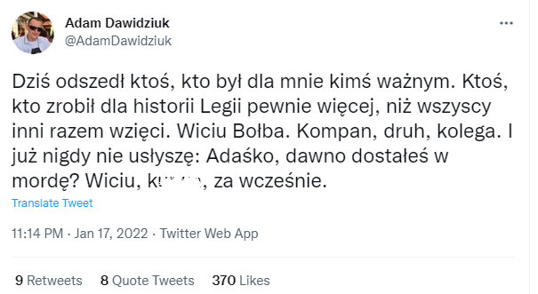 Wpis Adama Dawidziuka po śmierci Wiktora Bołby