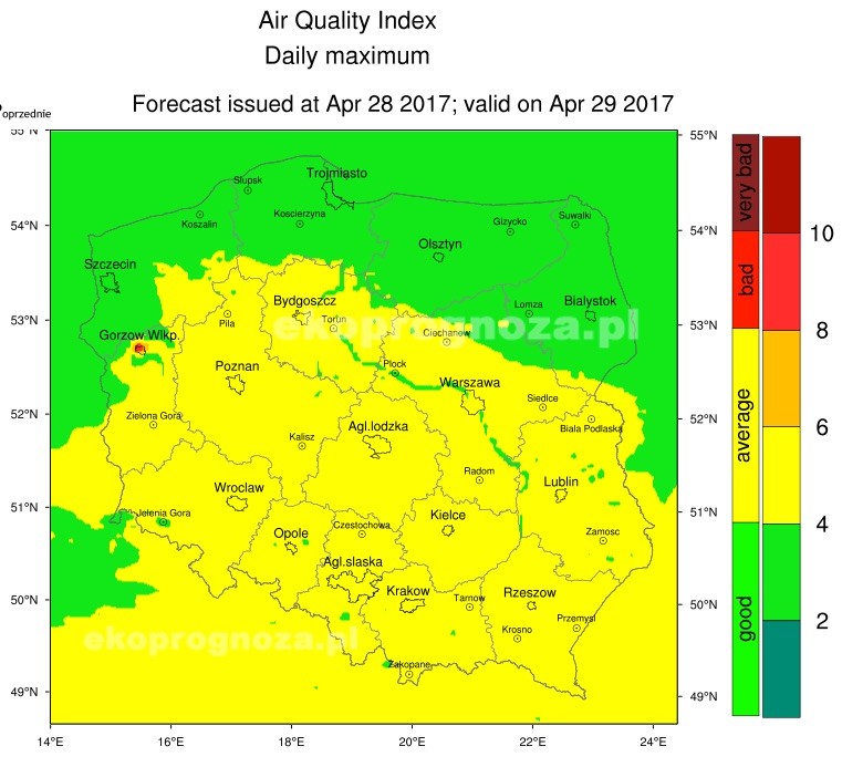 Ekoprognoza na 29 kwietnia 2017r.